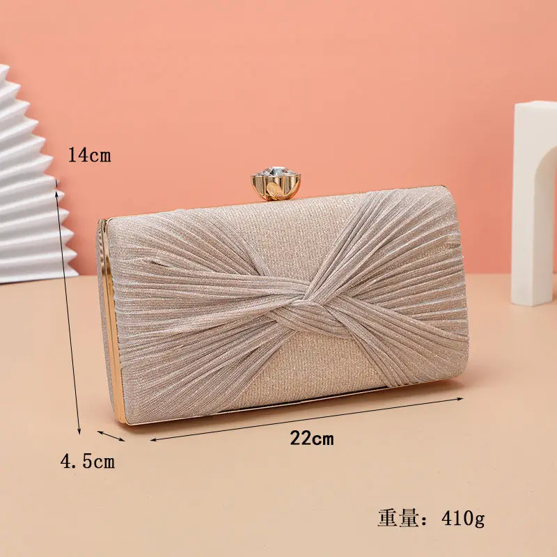 Cross-Border Women's Pleated PU Leather Banquet Bag 22x45cm