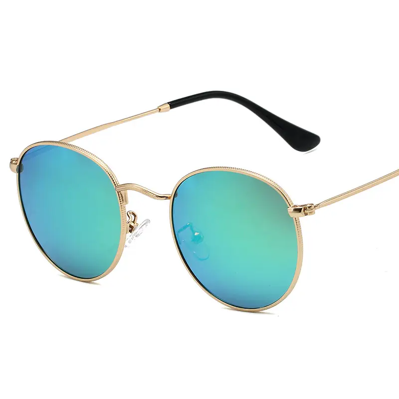Women's Retro Polarized Sunglasses Round Frame Gold Metal