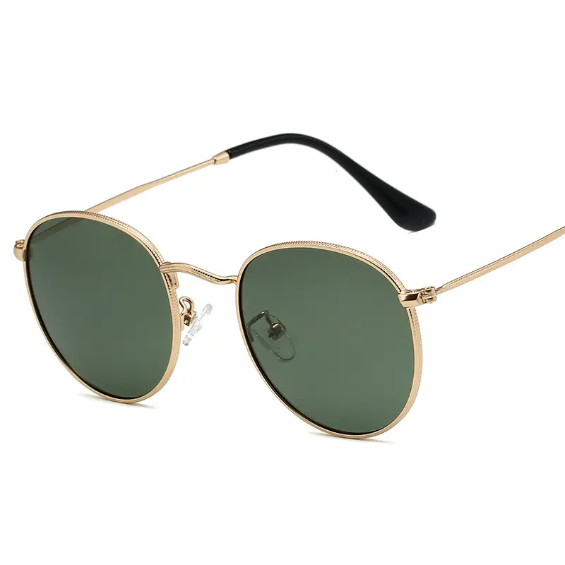 Women's Retro Polarized Sunglasses Round Frame Gold Metal