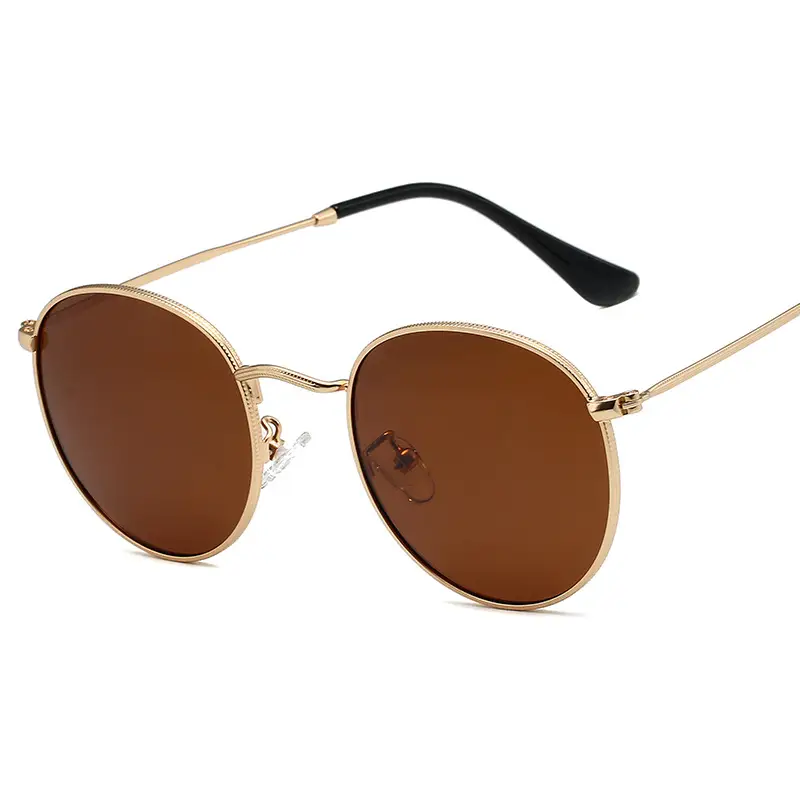 Women's Retro Polarized Sunglasses Round Frame Gold Metal