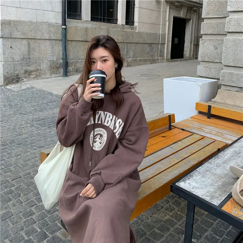 2020 Korean Letter Print Velvet Hooded Dress for Women — feature 10