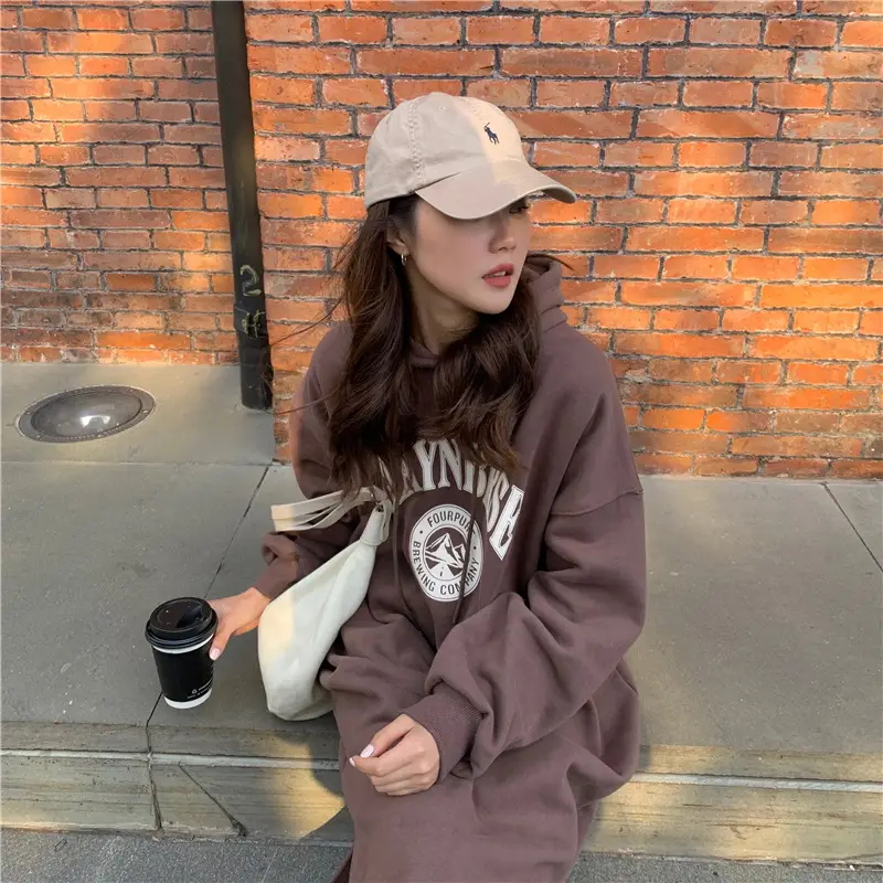 2020 Korean Letter Print Velvet Hooded Dress for Women — feature 11