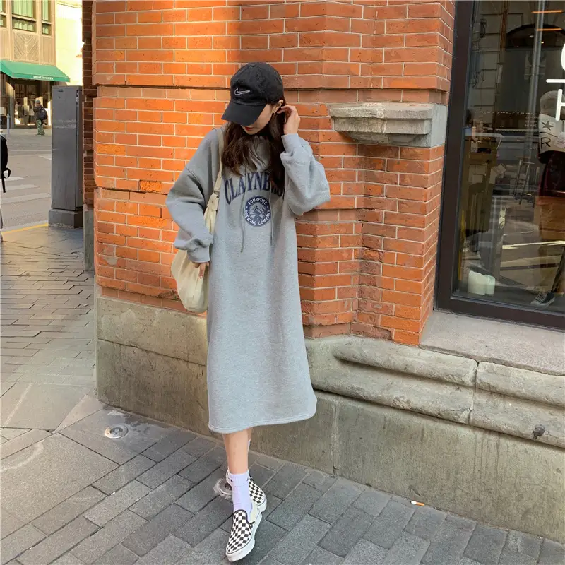 2020 Korean Letter Print Velvet Hooded Dress for Women — feature 14