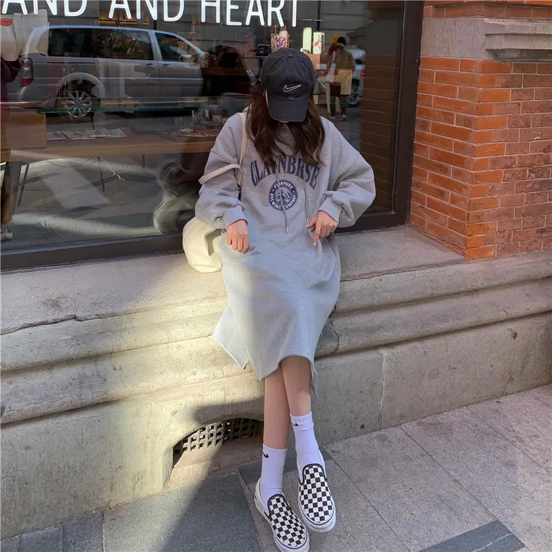 2020 Korean Letter Print Velvet Hooded Dress for Women — feature 16