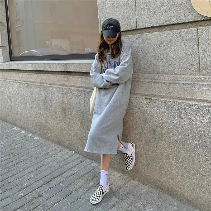 2020 Korean Letter Print Velvet Hooded Dress for Women — feature 17