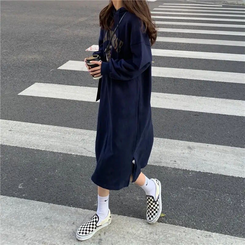 2020 Korean Letter Print Velvet Hooded Dress for Women — feature 21