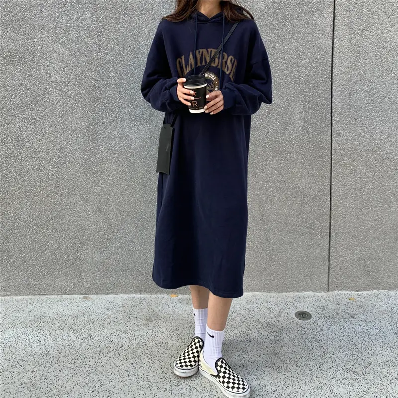 2020 Korean Letter Print Velvet Hooded Dress for Women — feature 22
