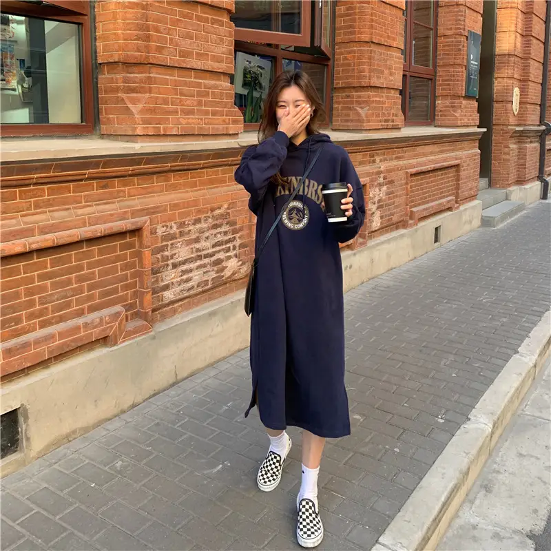 2020 Korean Letter Print Velvet Hooded Dress for Women — feature 26