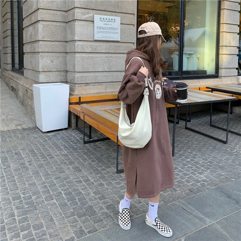 2020 Korean Letter Print Velvet Hooded Dress for Women — feature 7
