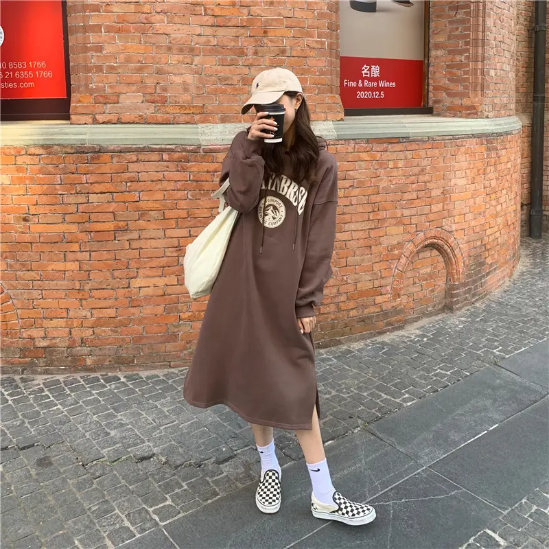 2020 Korean Letter Print Velvet Hooded Dress for Women — feature 9