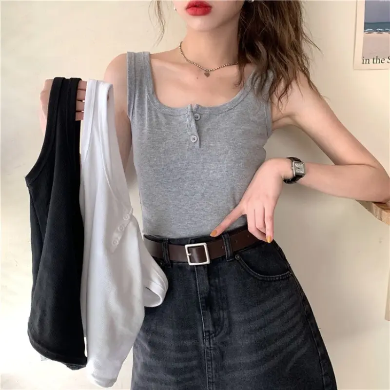 Women's Grey Sleeveless Vest with Belt for Summer Wear - Image 6