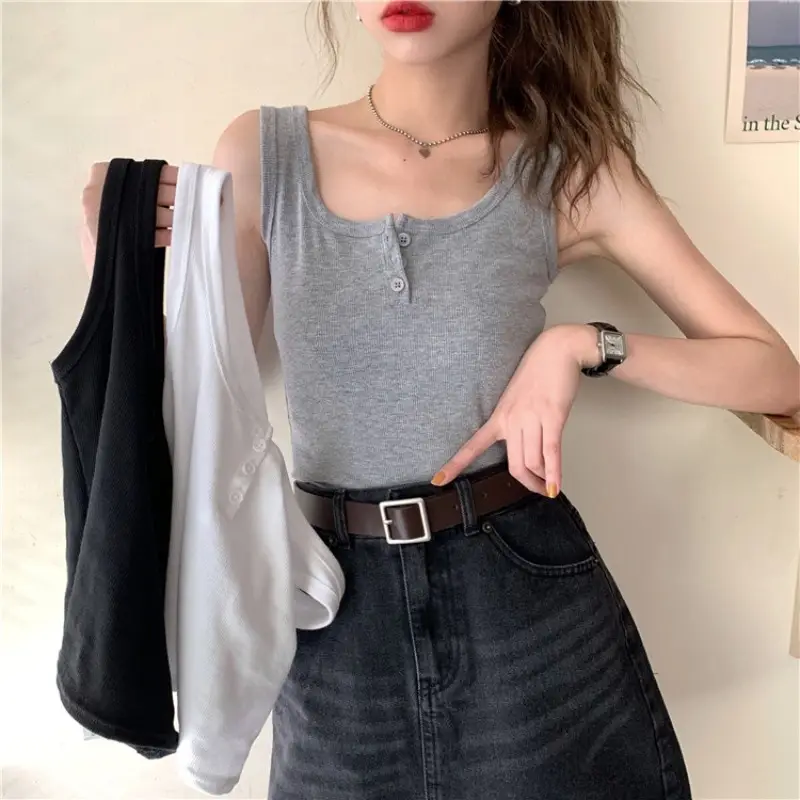 Women's Grey Sleeveless Vest with Belt for Summer Wear - Image 4