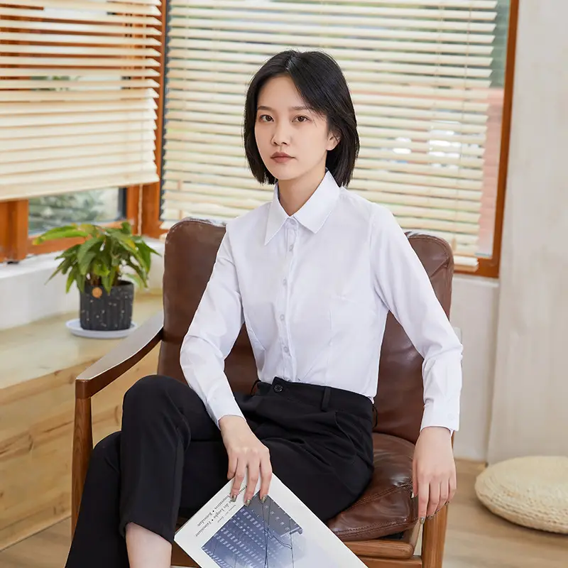 Women's Long Sleeve Light Blue Formal Shirt - Image 14