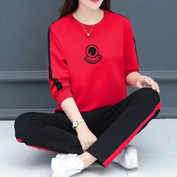Women's Black Yellow Casual Track Suit Large - Image 2