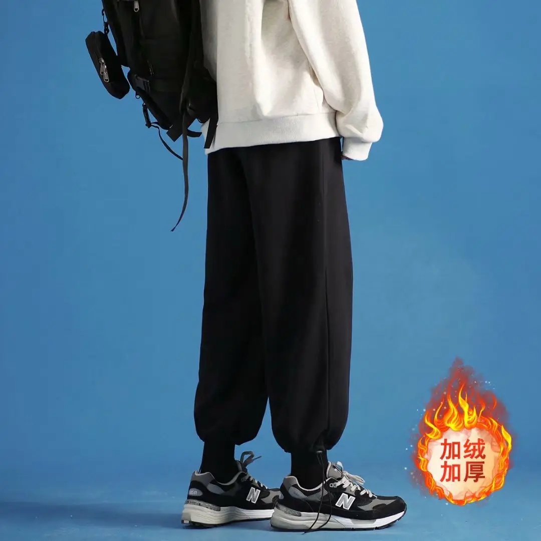 Men Fleece Lined Drawstring Pants Black Ankle Length - Image 7