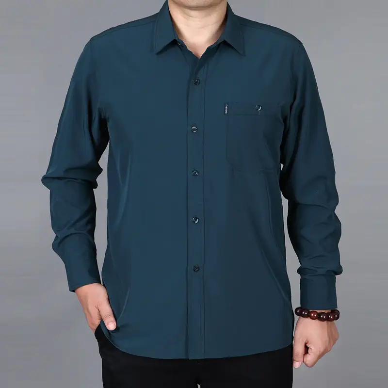 Men Slim Fit Casual Shirt Long Sleeve Teal - Image 6