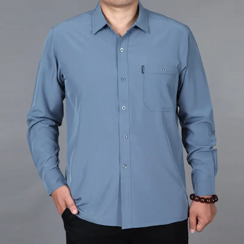 Men Slim Fit Casual Shirt Long Sleeve Teal - Image 7