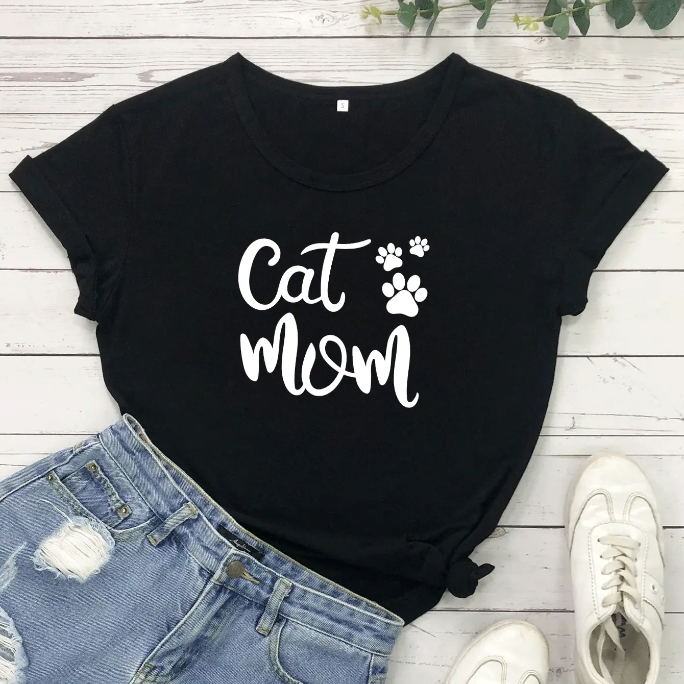 Cat Mama Printed Green T-Shirt Short Sleeve - Image 2