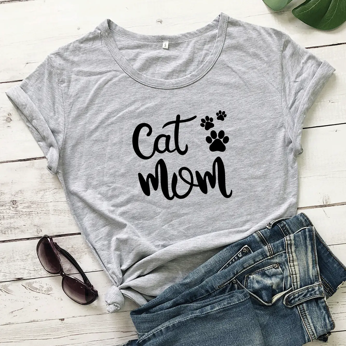 Cat Mama Printed Green T-Shirt Short Sleeve - Image 3