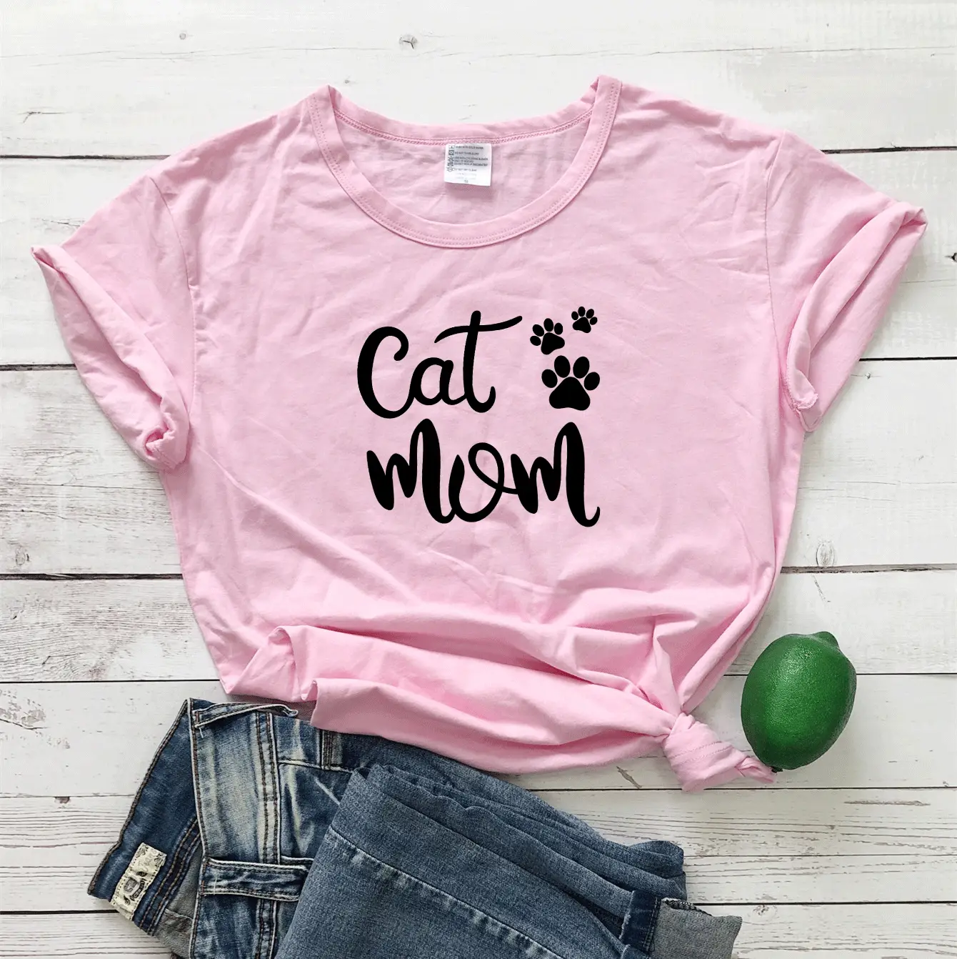 Cat Mama Printed Green T-Shirt Short Sleeve - Image 6