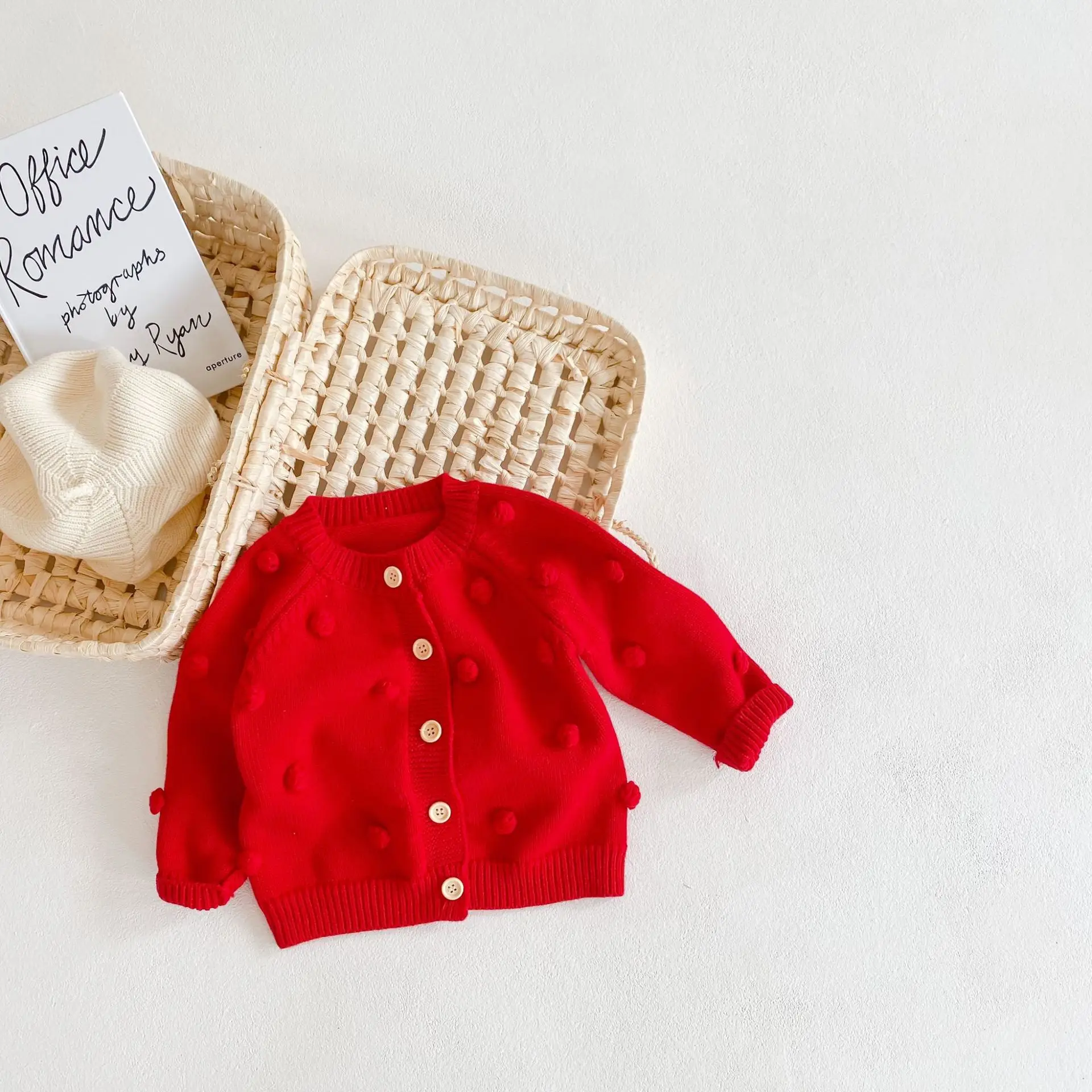 Red Knitted Baby Jacket Pure Cotton Long Sleeve Newborn