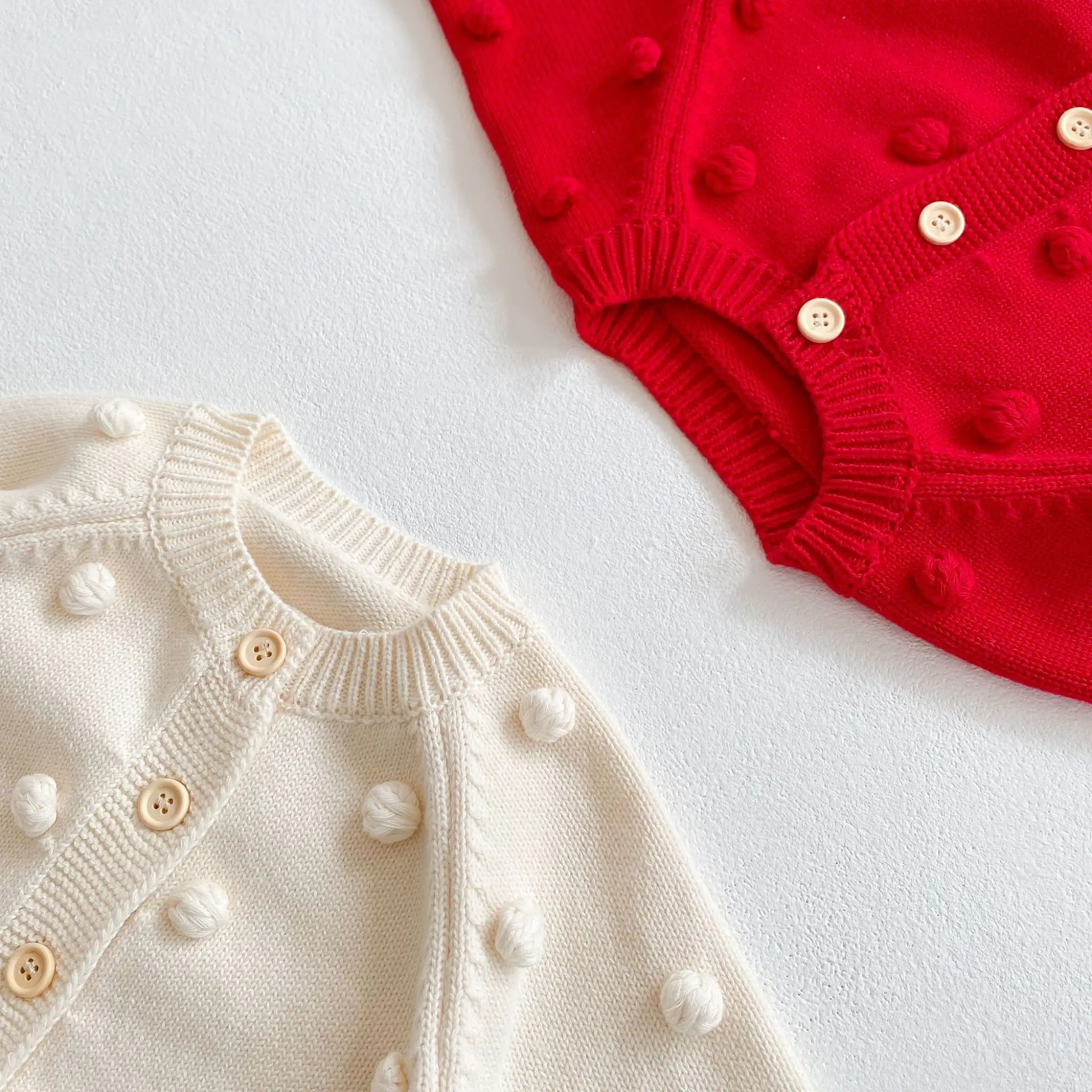 Red Knitted Baby Jacket Pure Cotton Long Sleeve Newborn