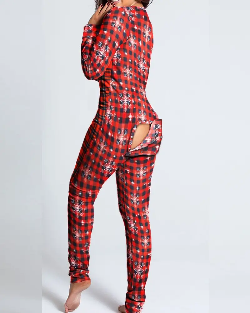 2023 Button Flip Pajamas Christmas Printed Long Sleeve - Image 10