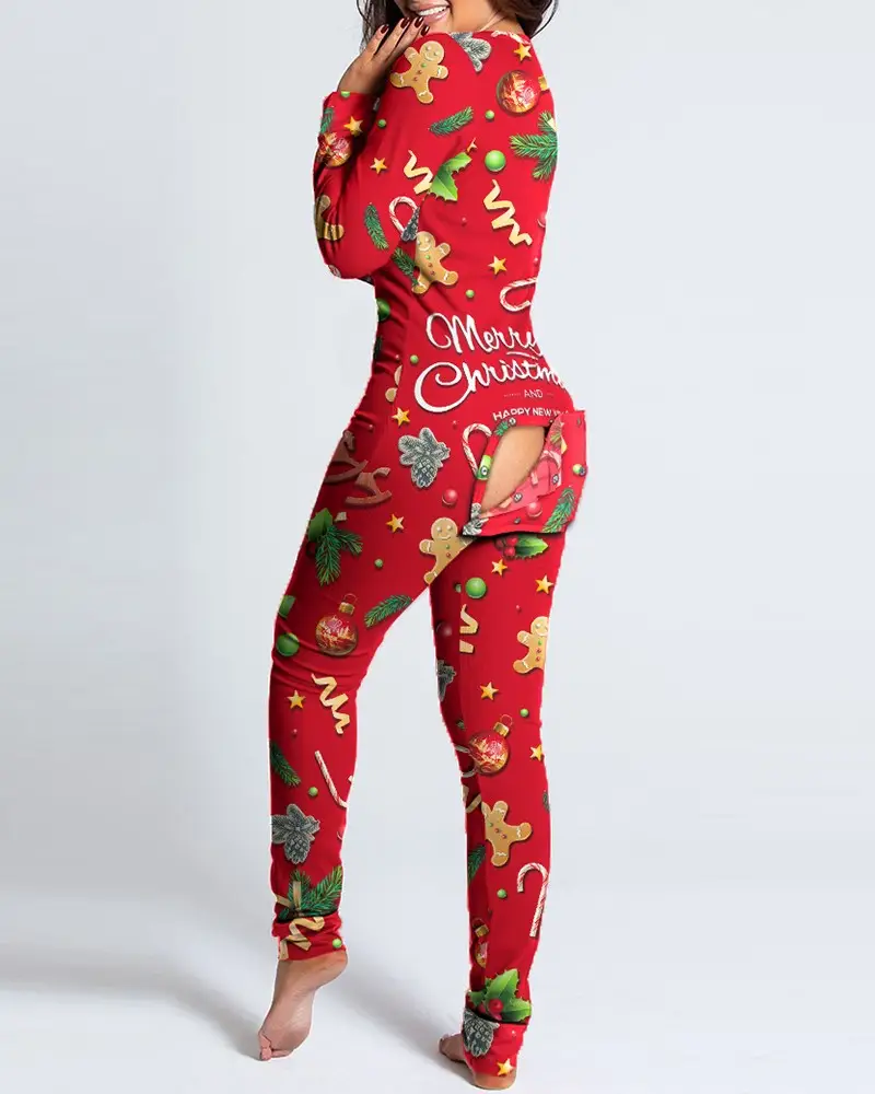 2023 Button Flip Pajamas Christmas Printed Long Sleeve - Image 11