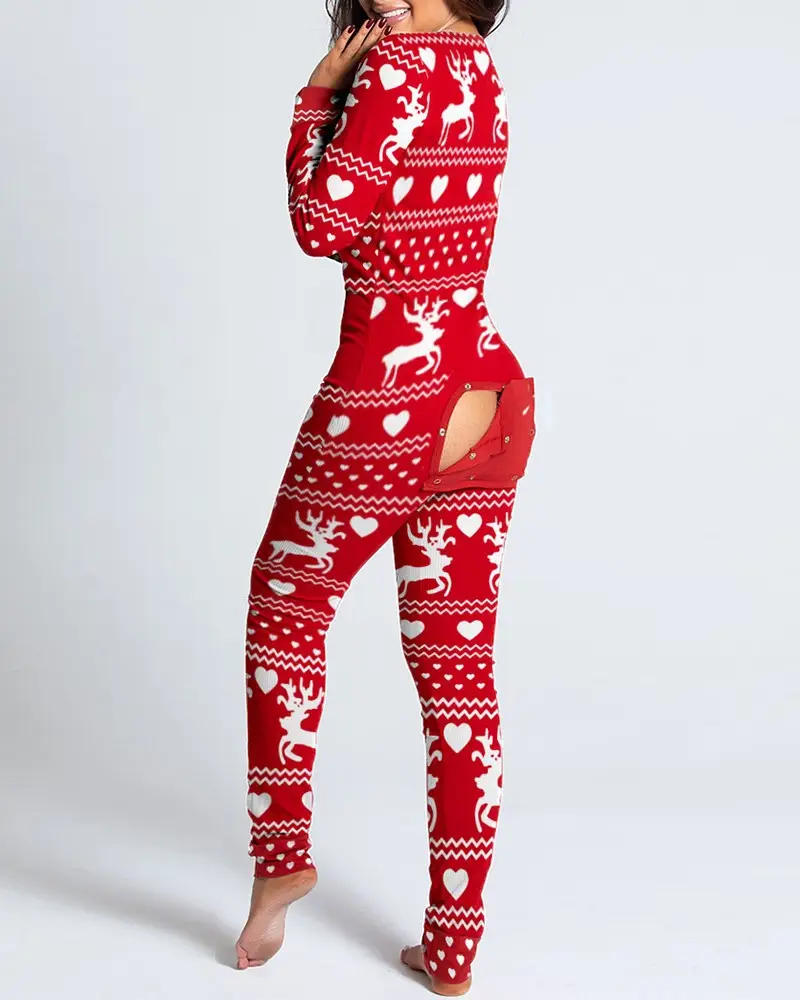 2023 Button Flip Pajamas Christmas Printed Long Sleeve - Image 12