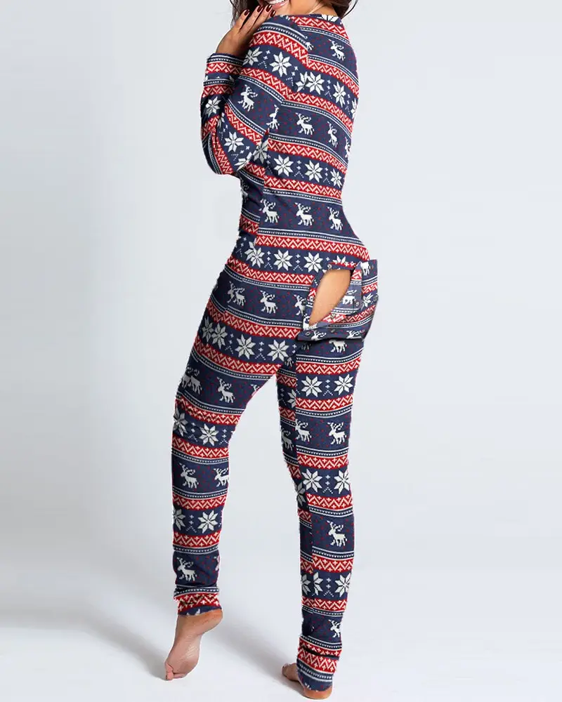 2023 Button Flip Pajamas Christmas Printed Long Sleeve - Image 3