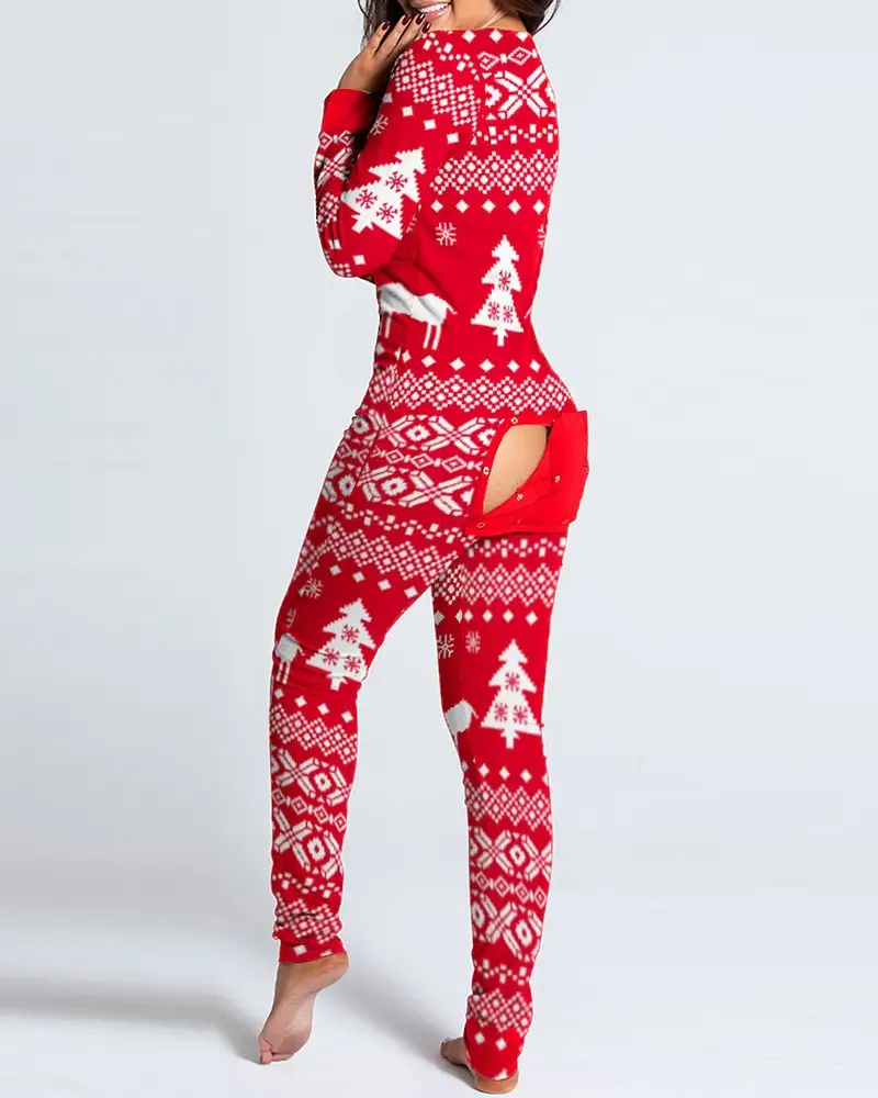 2023 Button Flip Pajamas Christmas Printed Long Sleeve - Image 8