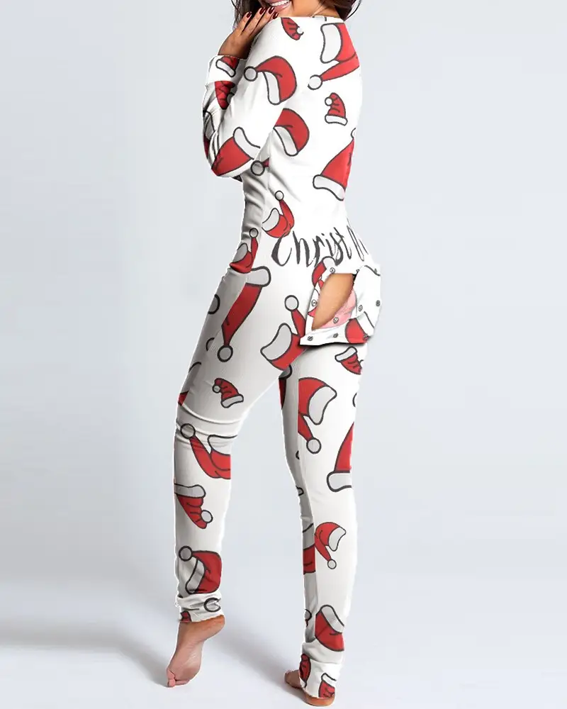 2023 Button Flip Pajamas Christmas Printed Long Sleeve - Image 9