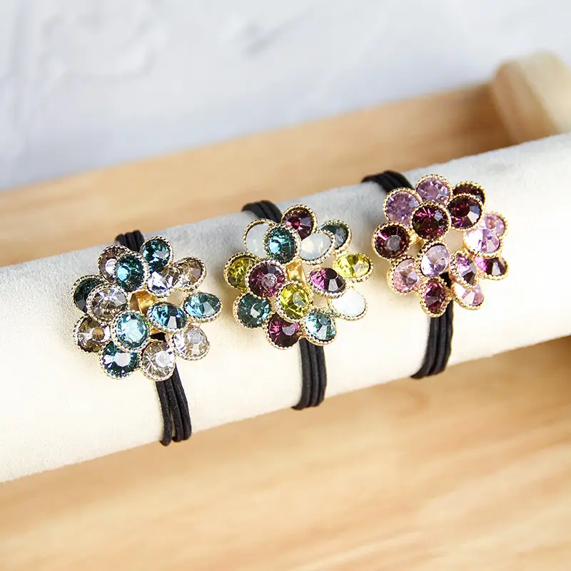 Korean Rhinestone Flower Hair Ring for Girls - Image 6