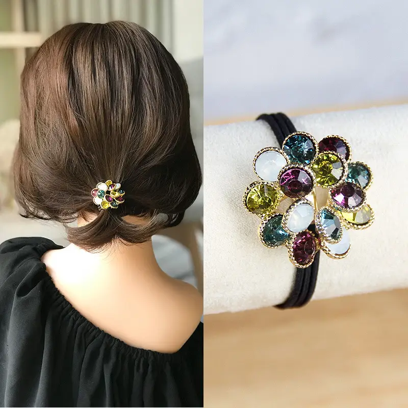 Korean Rhinestone Flower Hair Ring for Girls - Image 7
