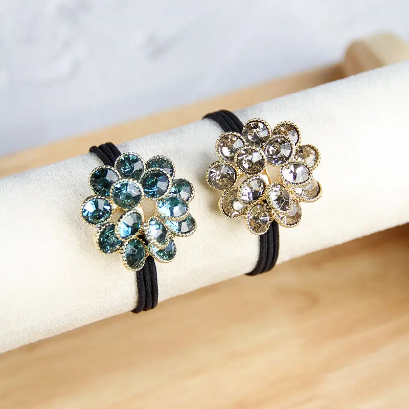 Korean Rhinestone Flower Hair Ring for Girls - Image 8