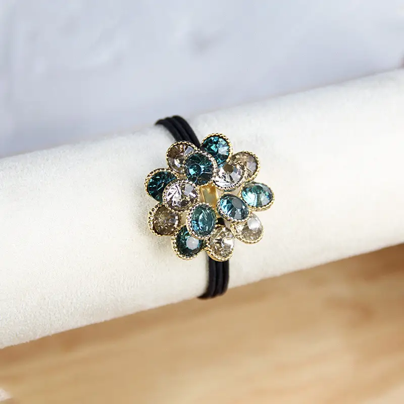 Korean Rhinestone Flower Hair Ring for Girls - Image 2