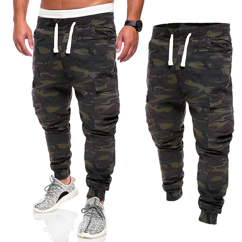 Men Camouflage Cargo Pants Large Elastic Waist Trousers