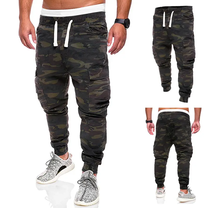 Men Camouflage Cargo Pants Large Elastic Waist Trousers