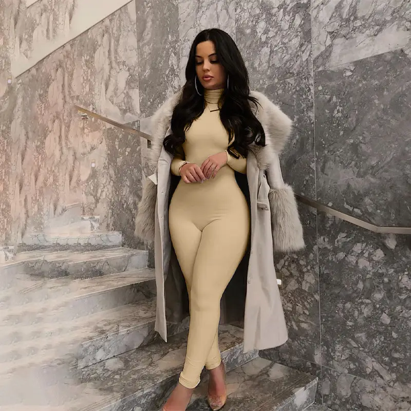 Brown Tight Fit Jumpsuit for Women Winter Sports Fitness - Image 7