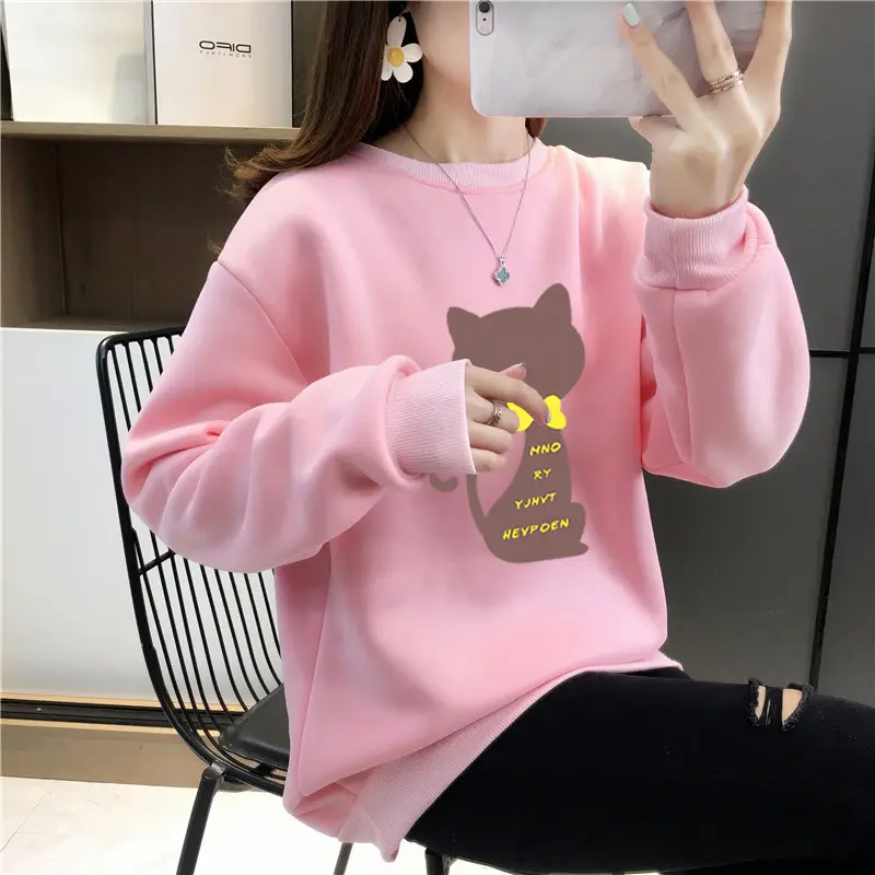 Purple Fleece Cat Print Long Sleeve Sweatshirt - Image 10