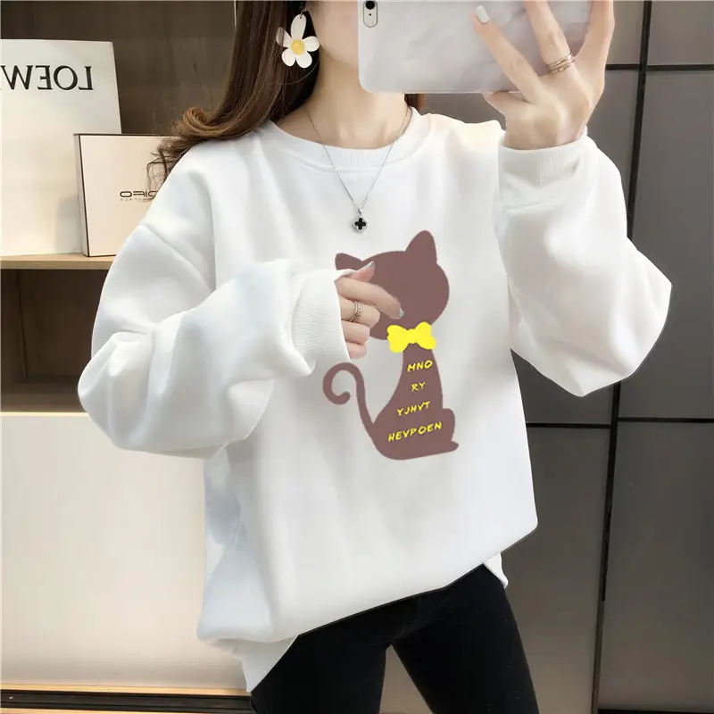 Purple Fleece Cat Print Long Sleeve Sweatshirt - Image 11