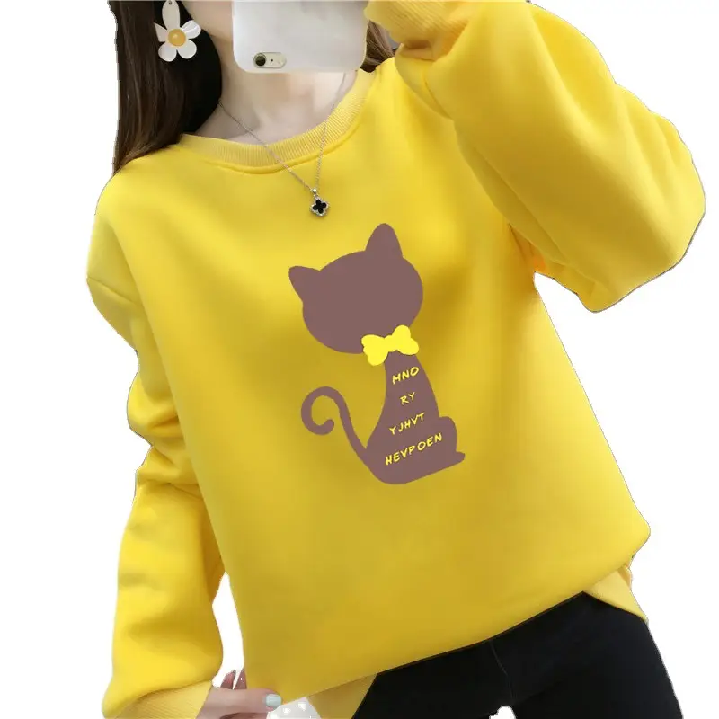 Purple Fleece Cat Print Long Sleeve Sweatshirt - Image 13