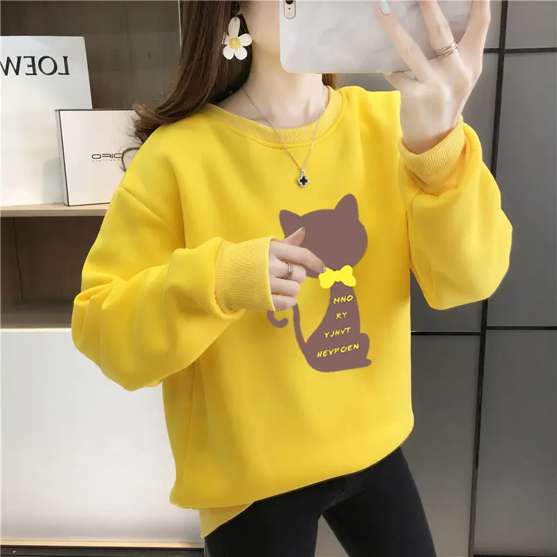 Purple Fleece Cat Print Long Sleeve Sweatshirt - Image 3