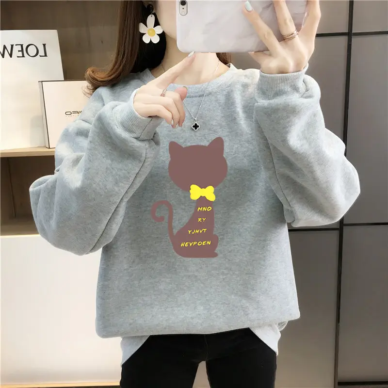 Purple Fleece Cat Print Long Sleeve Sweatshirt - Image 6