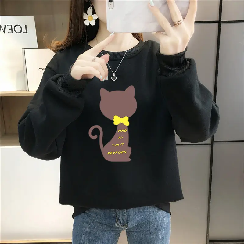 Purple Fleece Cat Print Long Sleeve Sweatshirt - Image 7