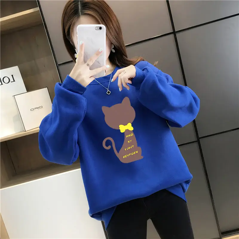 Purple Fleece Cat Print Long Sleeve Sweatshirt - Image 8