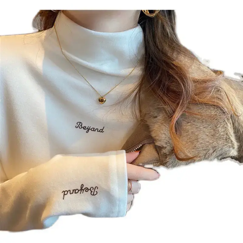 Women's Double-Sided Fleece Shirt Beige Long Sleeve Winter Warm - Image 8
