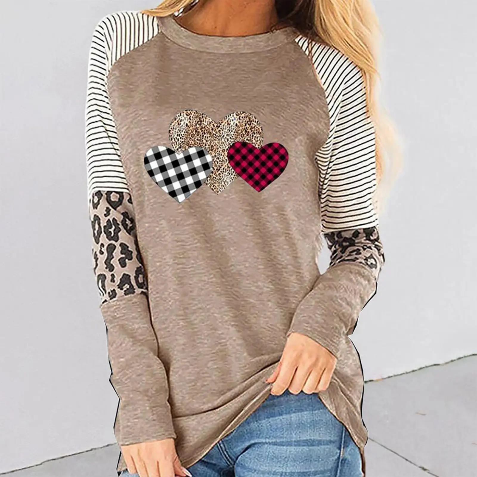 European Women's Heart Patchwork Long Sleeve T-Shirt - Image 6