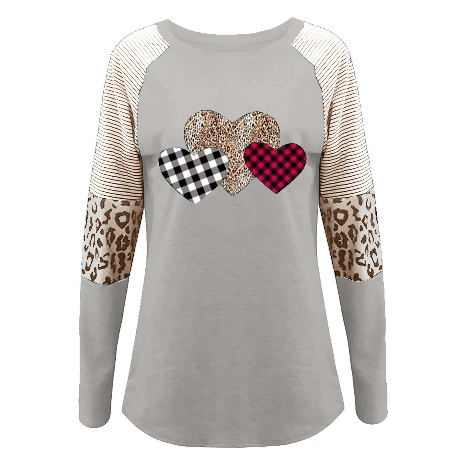 European Women's Heart Patchwork Long Sleeve T-Shirt - Image 2