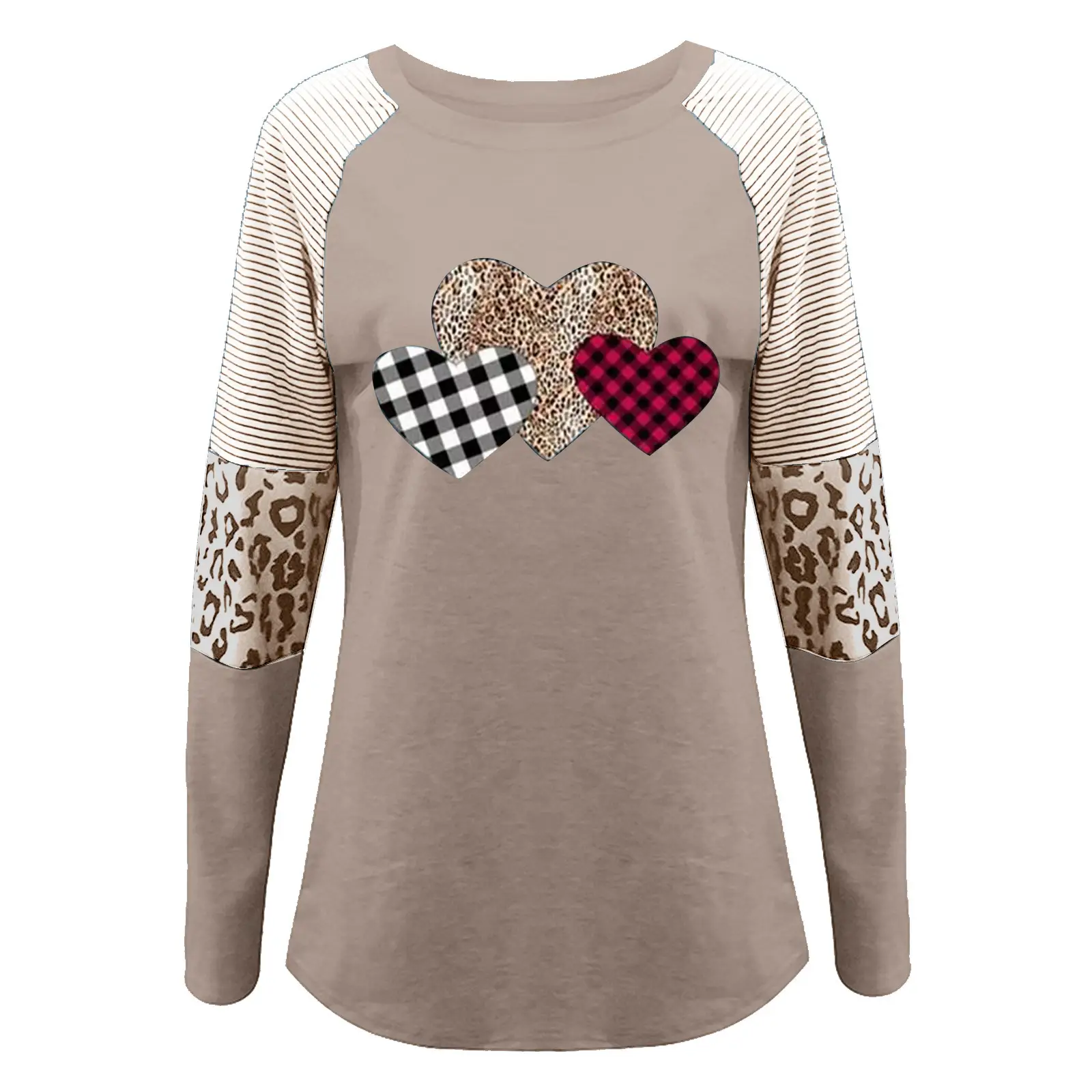 European Women's Heart Patchwork Long Sleeve T-Shirt - Image 3